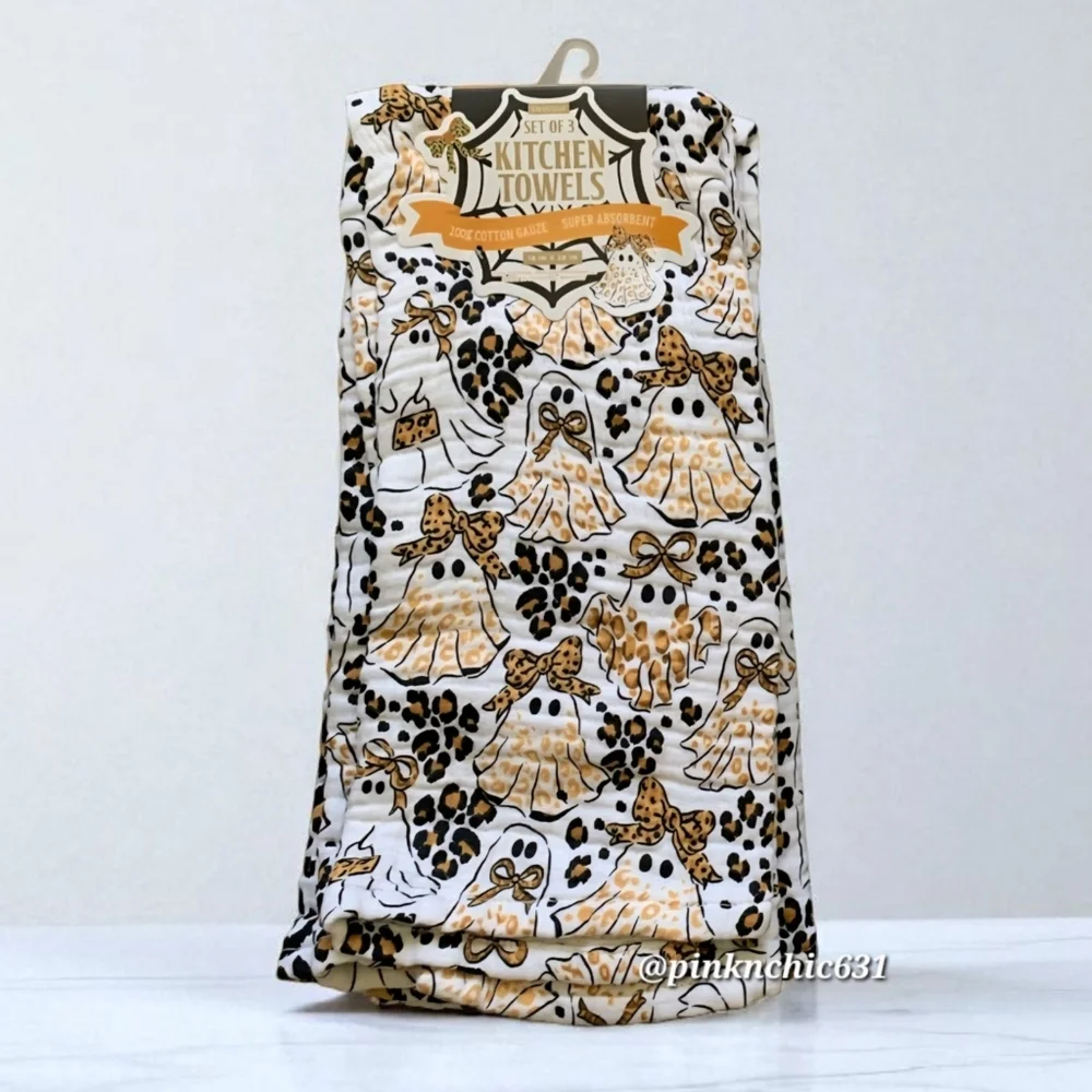 Envogue Cotton Gauze Ghost Cheetah Leopard Print Halloween Kitchen Towels